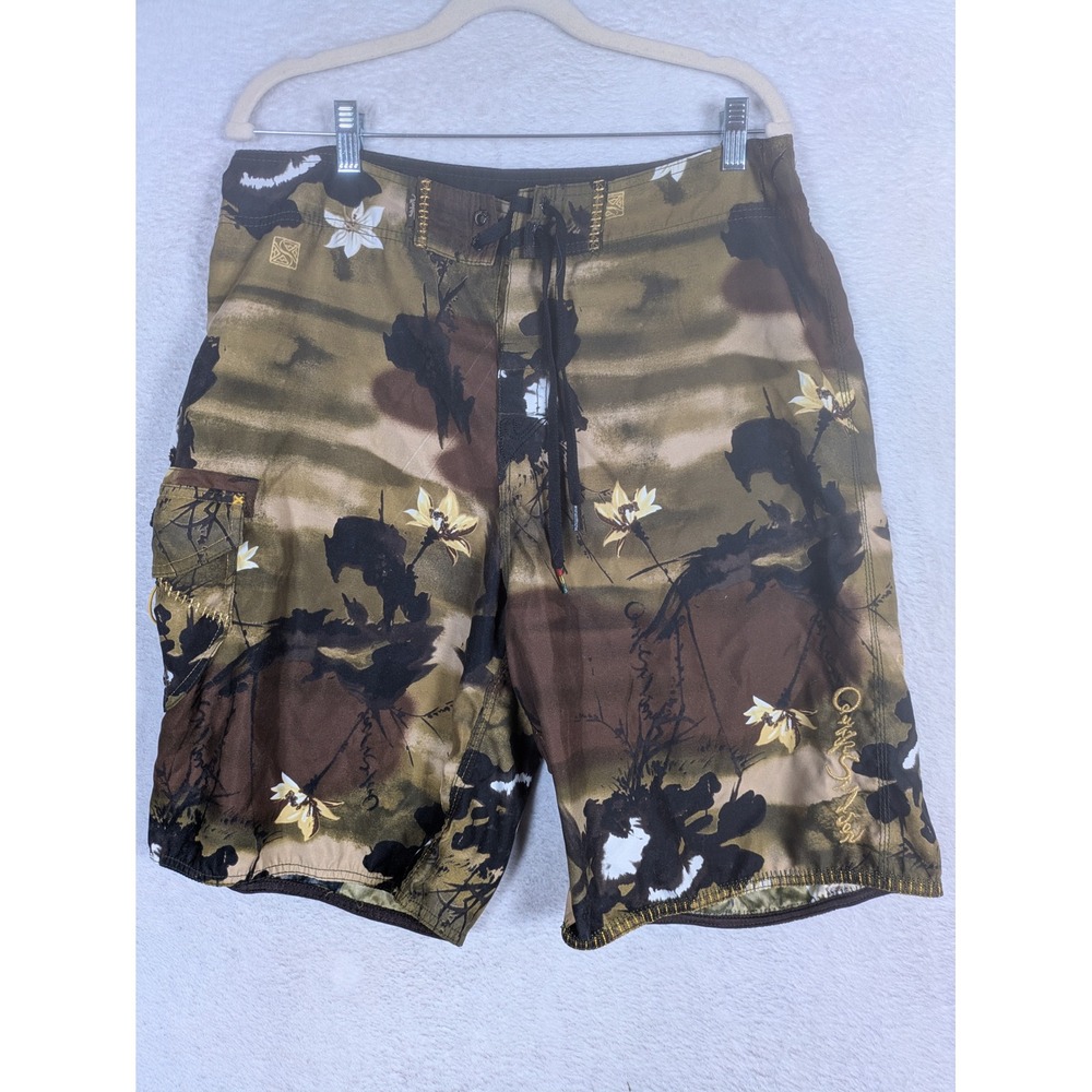 Quiksilver Board Shorts Men's 32 Brown Camo Floral Cargo Surf